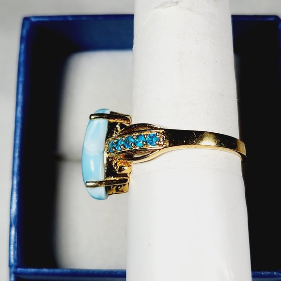 Larimar & Neon Apatite ring in 14K YG over 925 SS 4.90 ct size 8 - Picture 4 of 6